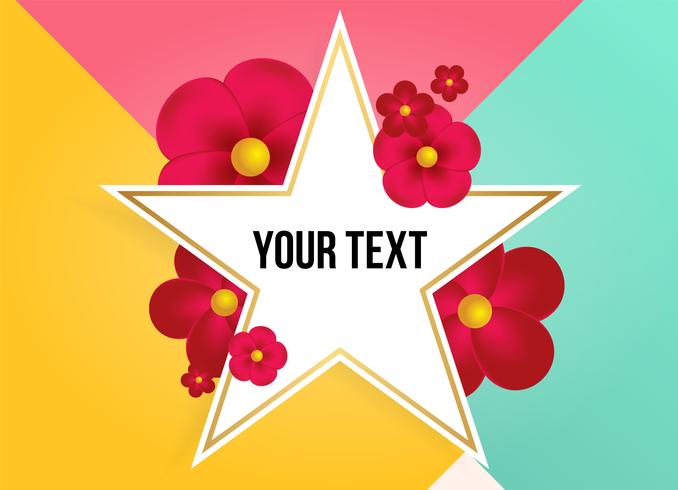 Text box with beautiful colorful flowers. Vector Illustration