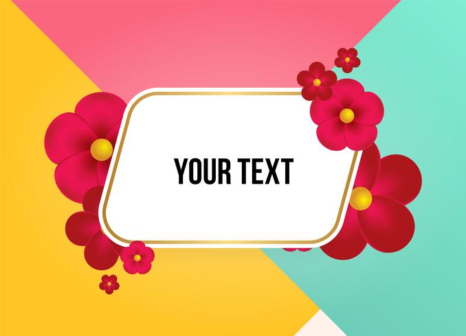 Text box with beautiful colorful flowers. Vector Illustration