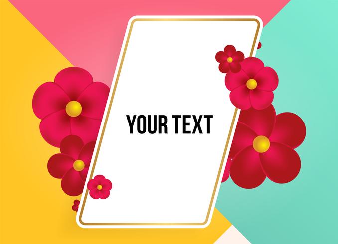 Text box with beautiful colorful flowers. Vector Illustration