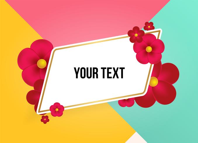 Text box with beautiful colorful flowers. Vector Illustration