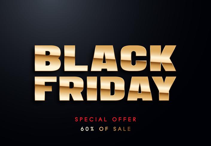 Black Friday gold letters vector illustration