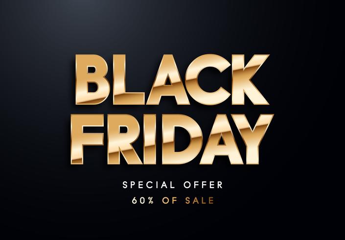 Black Friday gold letters vector illustration