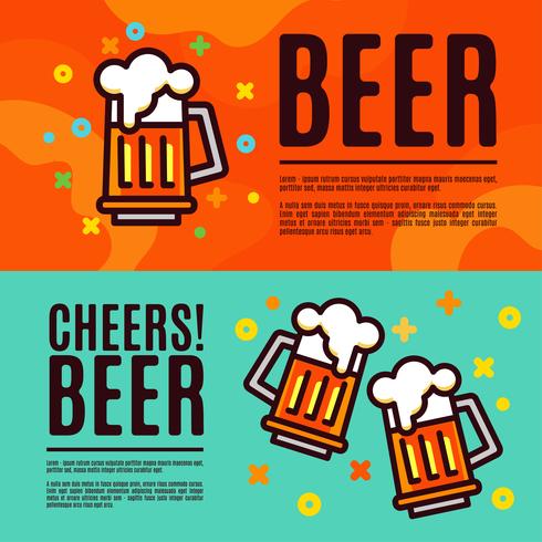 Beer in glass mugs. Set Banner vector