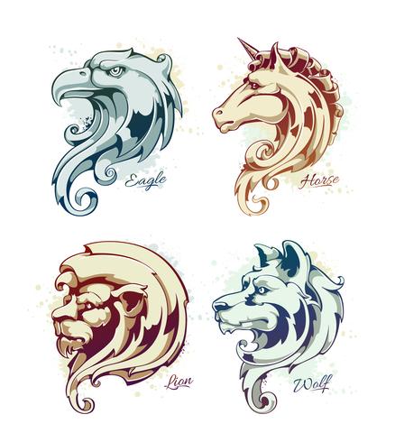 Animals heads vintage set vector