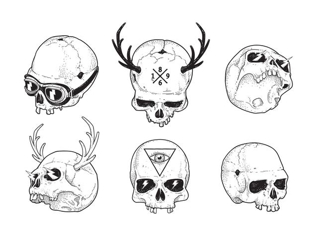 Dot Work Skulls Set vector