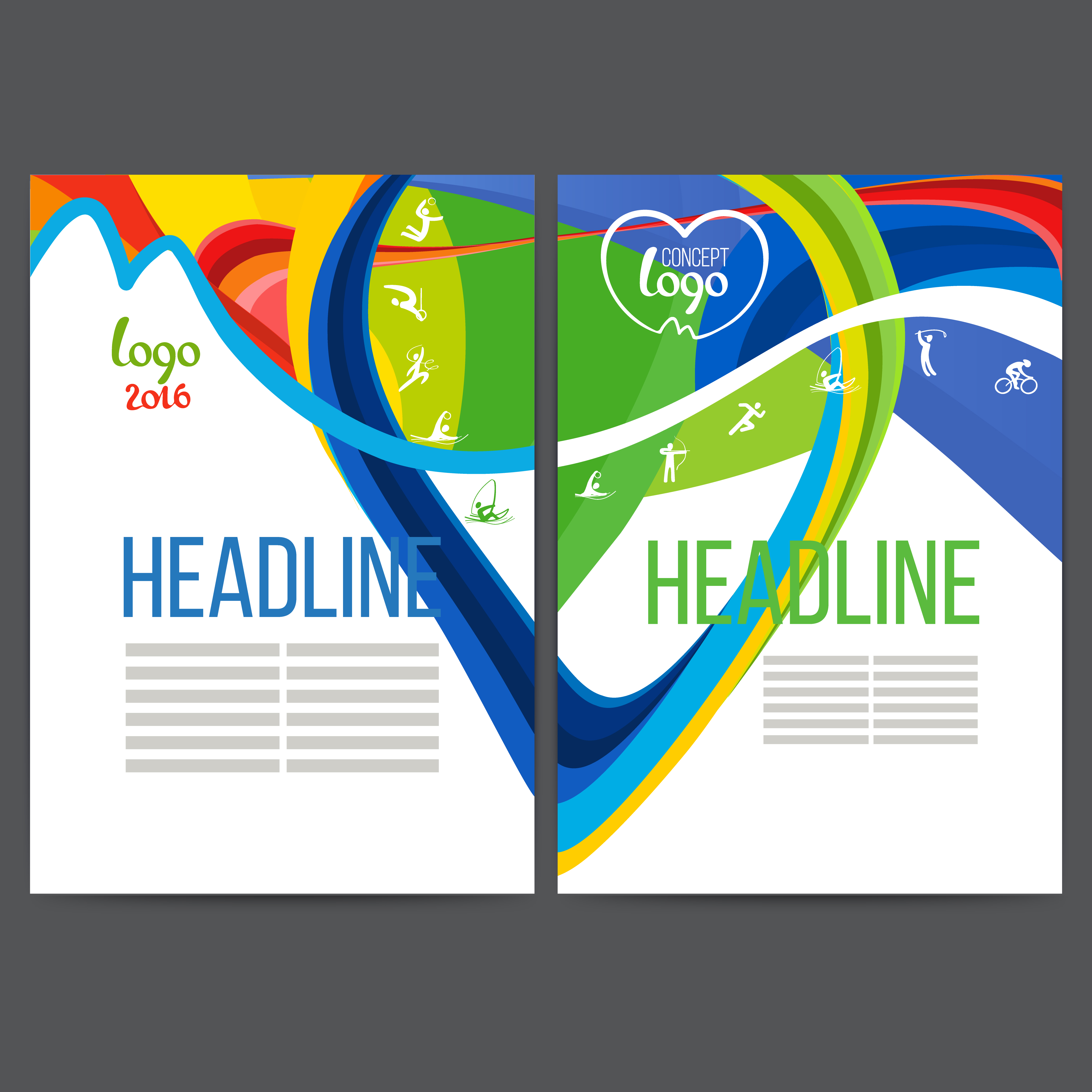 Vector template design strips of colored rings and waves ...