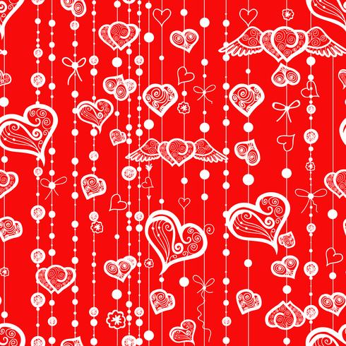 Seamless patterns of vintage hearts and lines with dots. vector