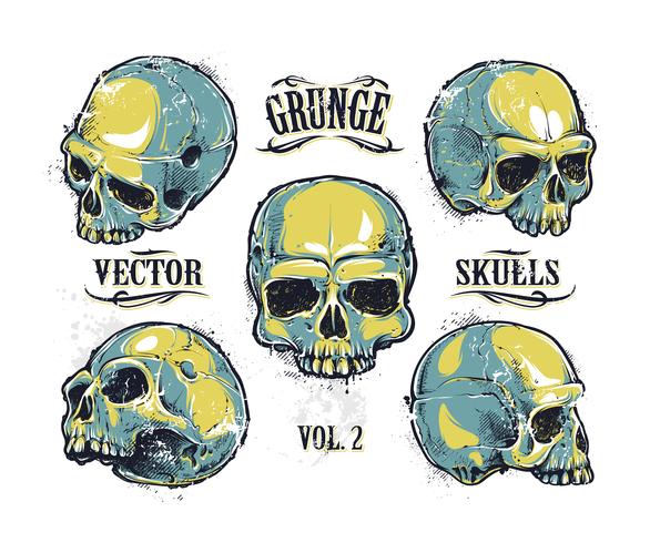Grunge skulls vector set