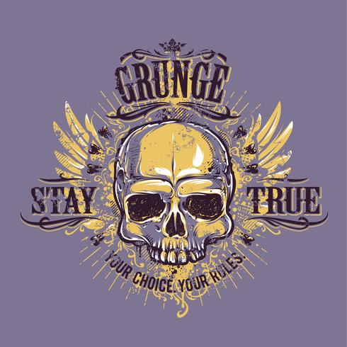 Grunge skull with wings vector