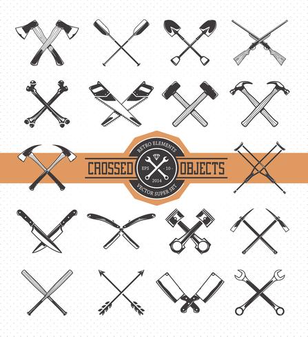 Crossed Retro Objects vector