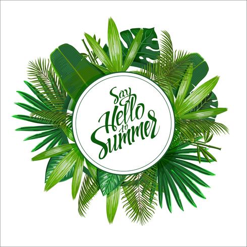 Tropical leaves around the circle on white background vector