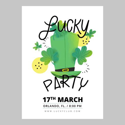 St. Patrick's Day Flyer Wth Irish Hat, Clovers And Lettering vector