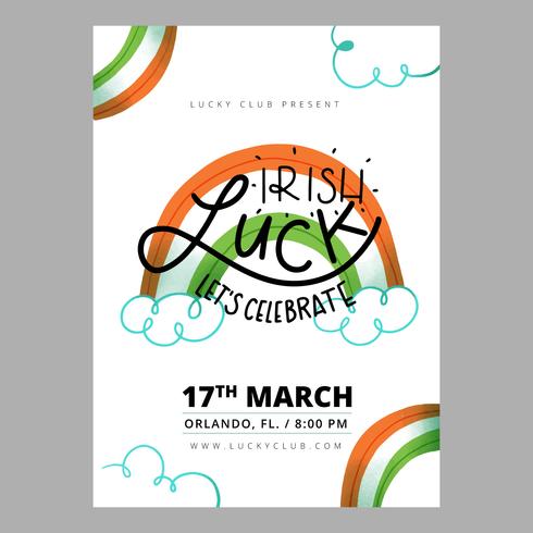 St. Patrick's Flyer With Rainbow, Clouds And Lettering vector