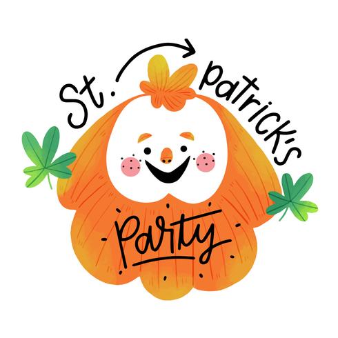 Cute Irish Man With Long Orange Beard Smiling, Clovers Around And Lettering vector