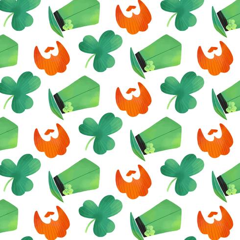 Cute Irish Pattern With Clover, Orange Beard And Irish Hat vector