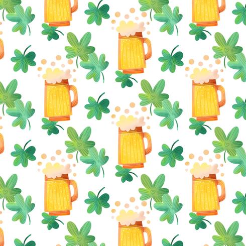 Cute Irish Pattern With Beer, Bubbles And Clovers vector