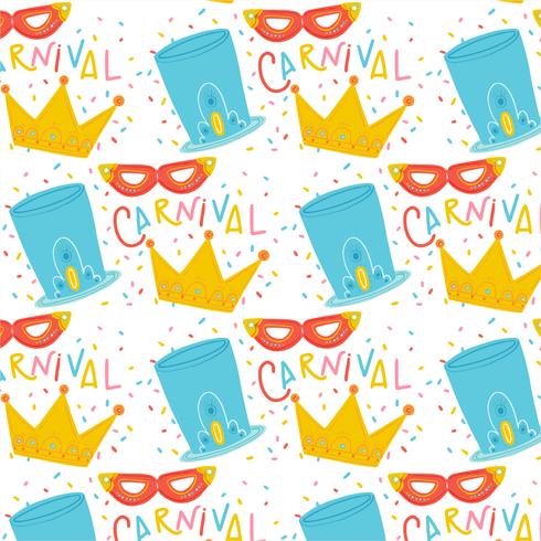 Cute Carnival Pattern With Hat, Crown And Mask vector