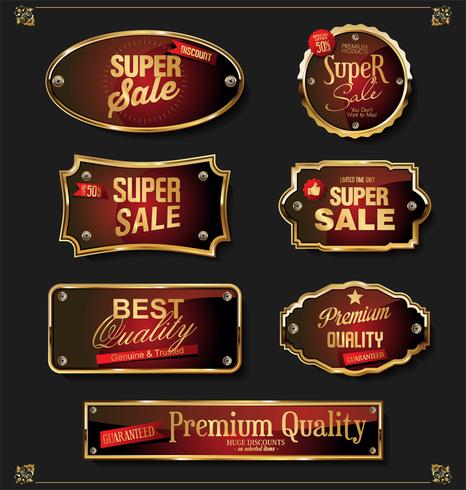 Retro vintage black and gold badges and labels collection vector