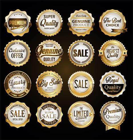 premium quality golden badges and labels vector