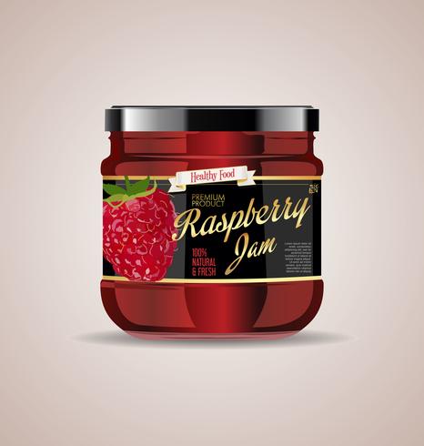 glass jar mockup raspberry jam package design vector