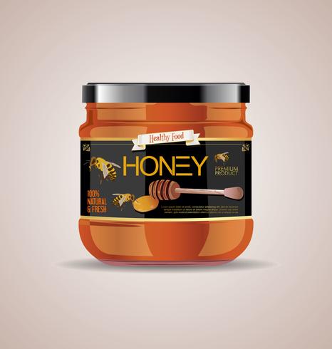 Glass jar mock up honey jam package design vector