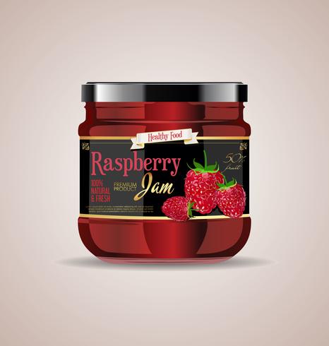 glass jar mockup raspberry jam package design vector