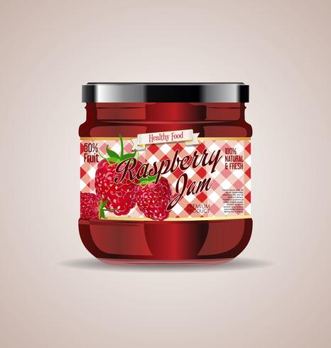 glass jar mockup raspberry jam package design vector