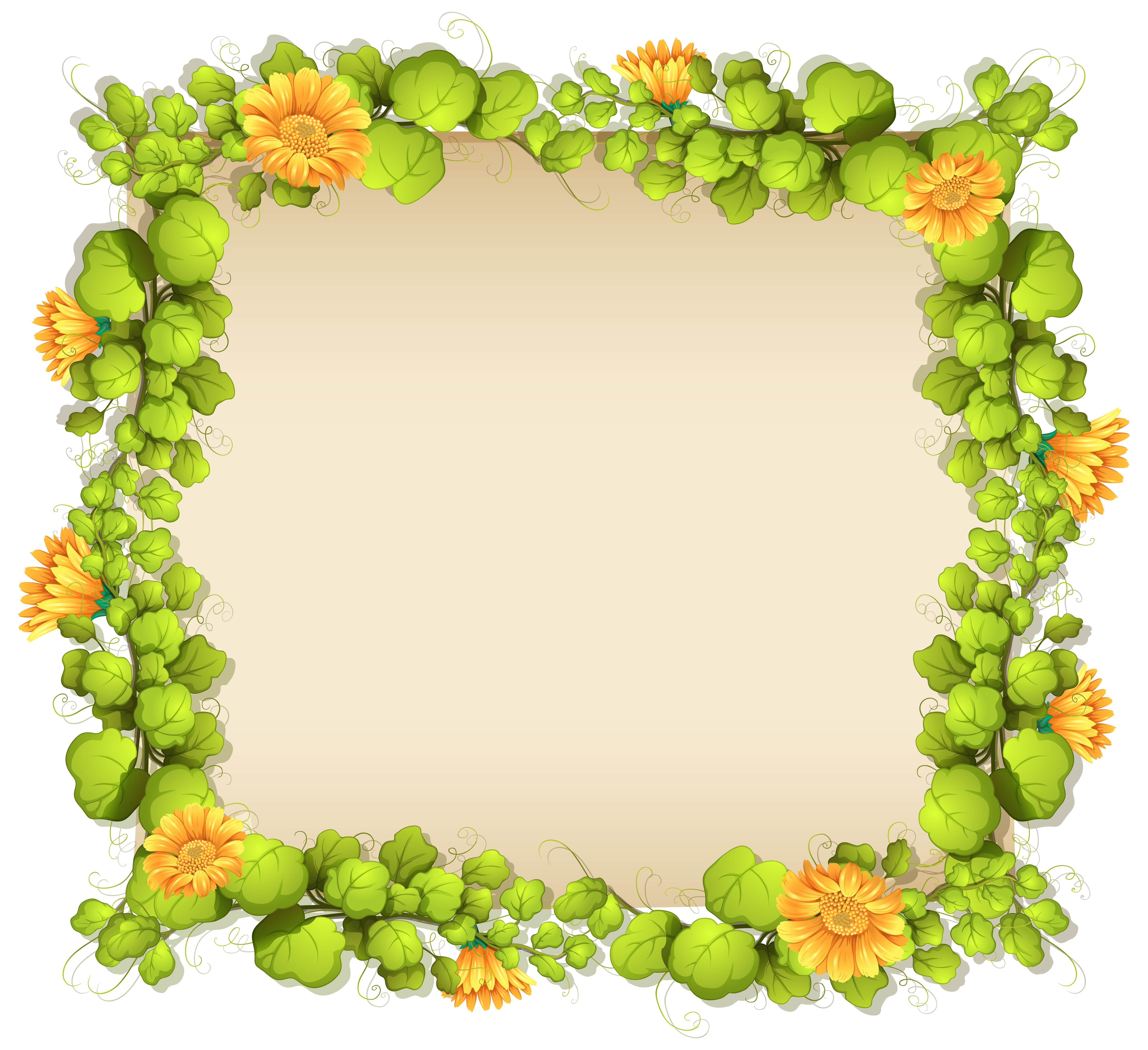 Border of leaves and yellow flowers - Download Free Vectors, Clipart Graphics & Vector Art