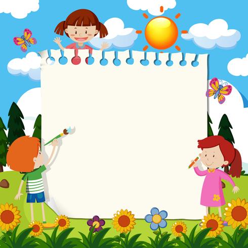 Paper Note with Children in Garden vector