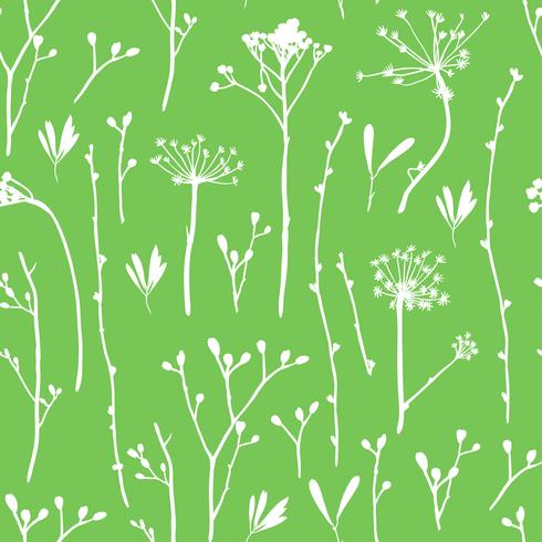 Vector seamless pattern with silhouettes of flowers and grass