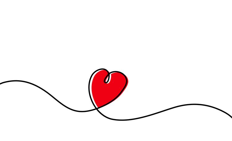 Un dibujo lineal continuo del corazón rojo aislado en el fondo blanco. Ilustración vectorial vector