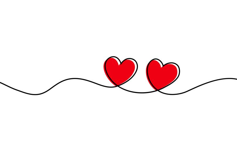 Continuous one line drawing of red heart isolated on white background. Vector illustration