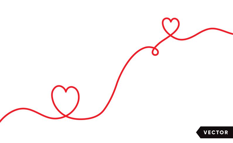 Continuous one line drawing of red heart isolated on white background. Vector illustration