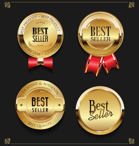Colección de etiquetas de best seller premium de oro elegante vector