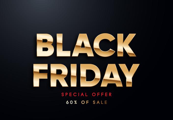 Black Friday gold letters vector illustration