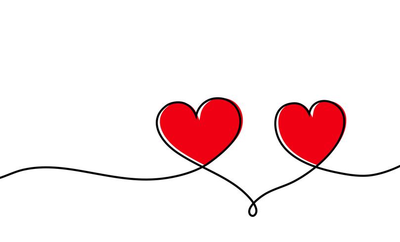 Continuous one line drawing of red heart isolated on white background. Vector illustration