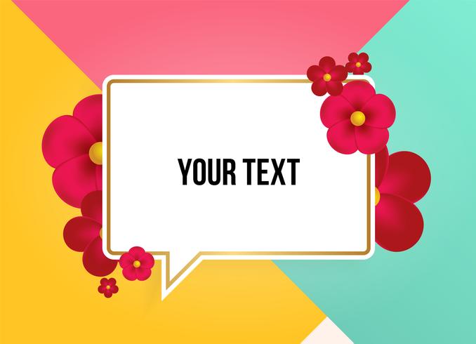 Text box with beautiful colorful flowers. Vector Illustration