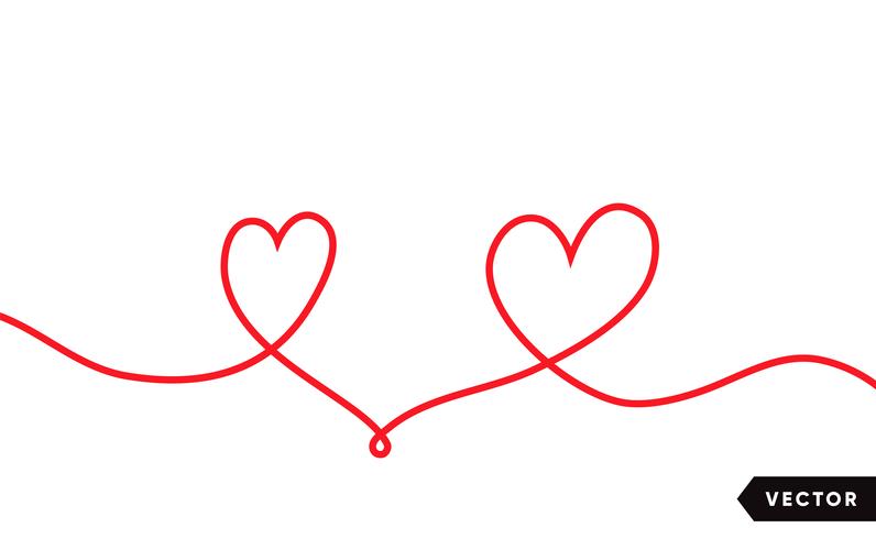 Continuous one line drawing of red heart isolated on white background. Vector illustration