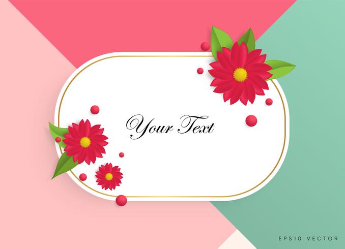 Text box with beautiful colorful flowers. Vector Illustration