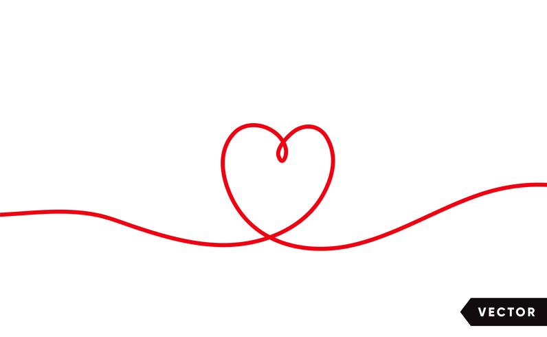 Un dibujo lineal continuo del corazón rojo aislado en el fondo blanco. Ilustración vectorial vector