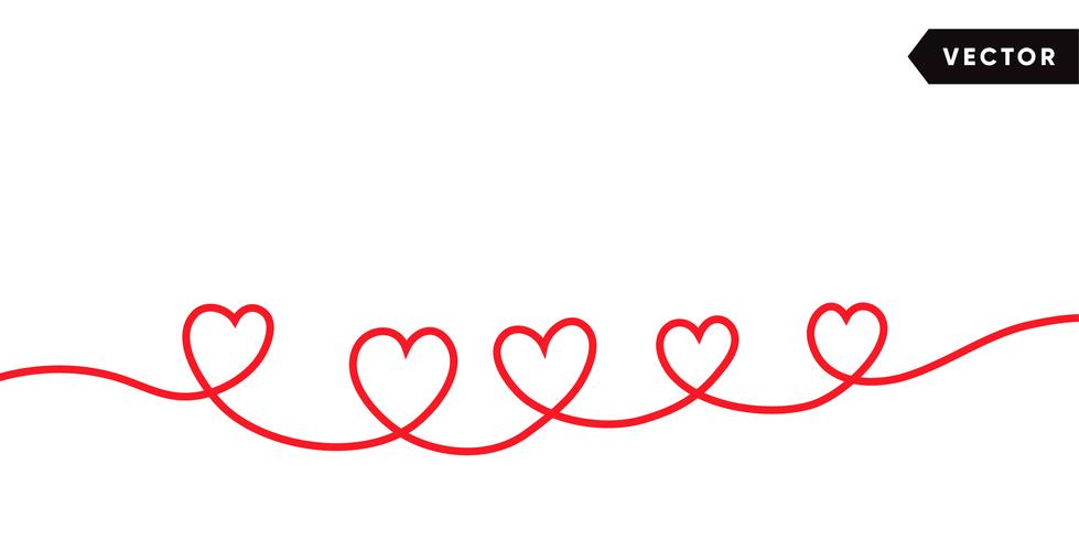 Continuous one line drawing of red heart isolated on white background. Vector illustration