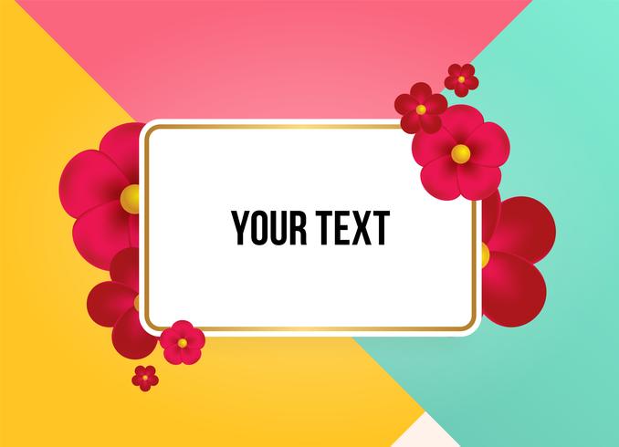 Text box with beautiful colorful flowers. Vector Illustration