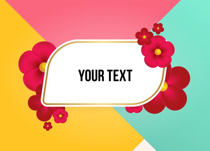 Text box with beautiful colorful flowers. Vector Illustration