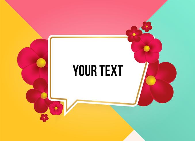 Text box with beautiful colorful flowers. Vector Illustration