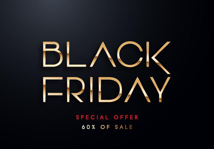 Black Friday gold letters vector illustration