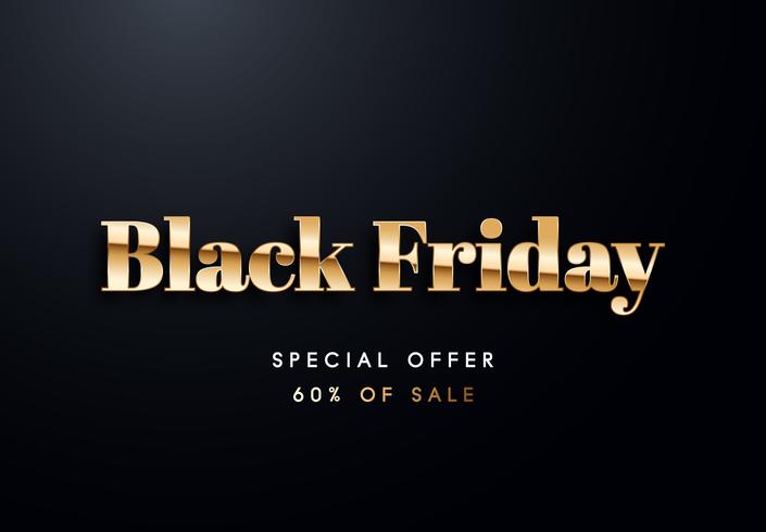 Black Friday gold letters vector illustration