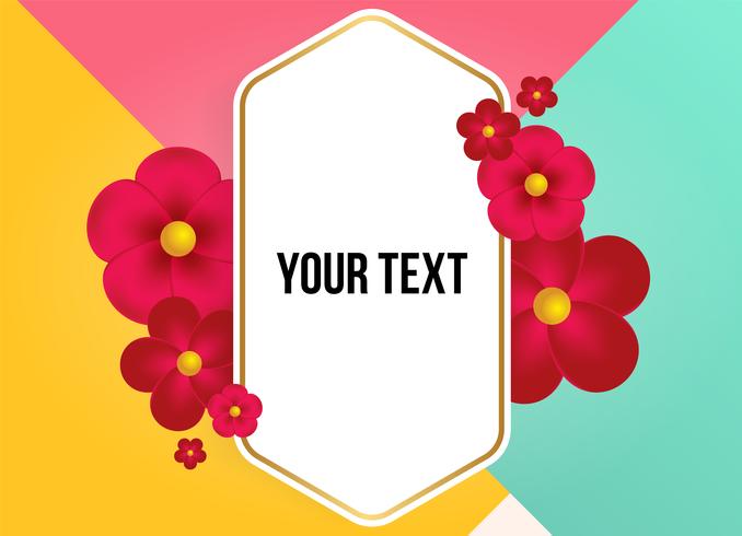 Text box with beautiful colorful flowers. Vector Illustration
