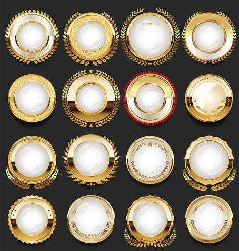 Golden retro labels badges frames and ribbons collection vector