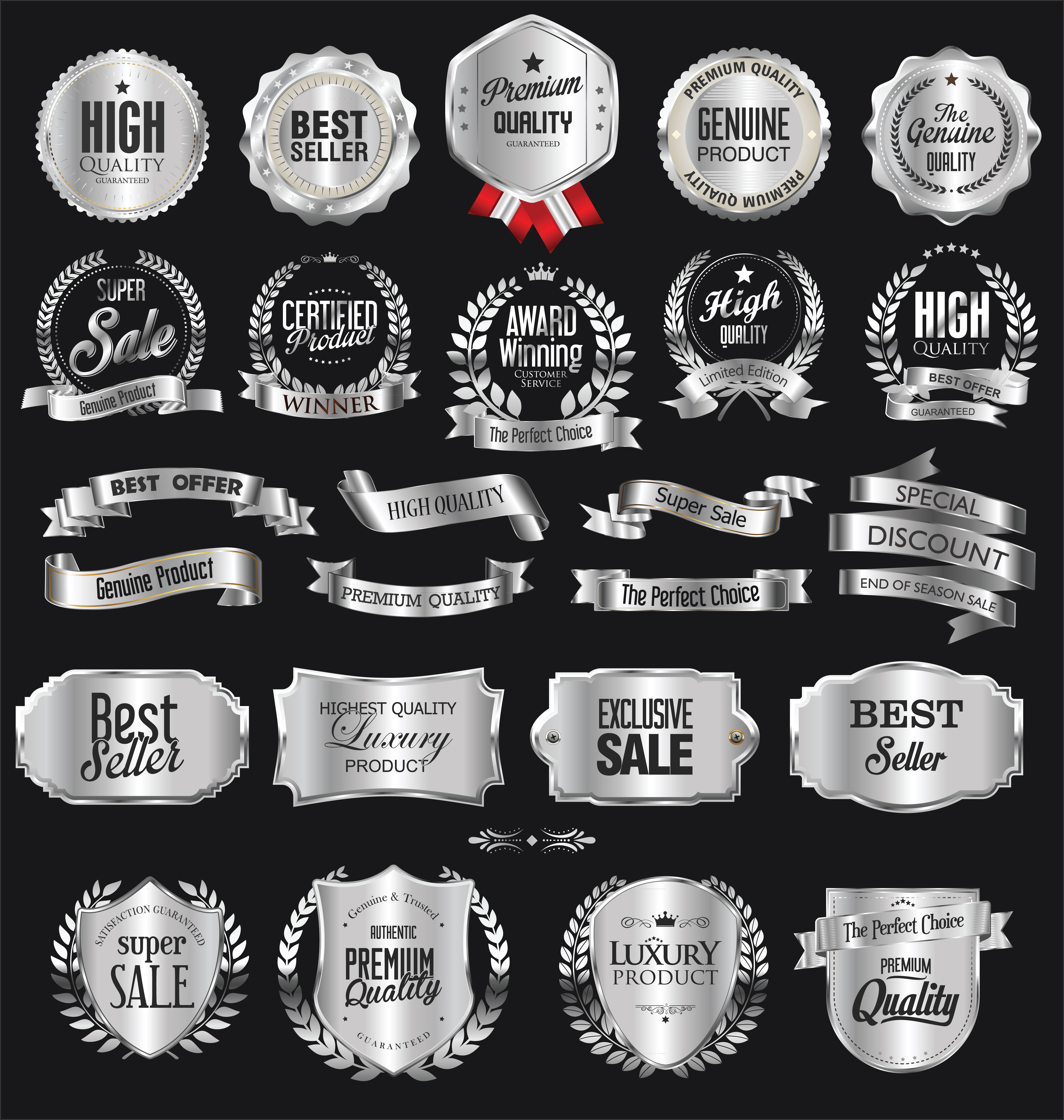 Download Retro silver badge vector illustration collection - Download Free Vectors, Clipart Graphics ...