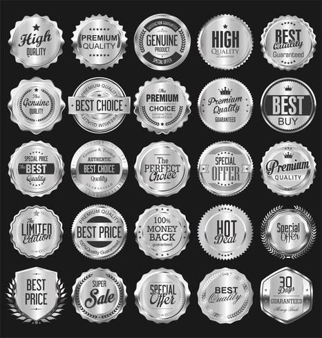 Retro silver badge vector illustration collection